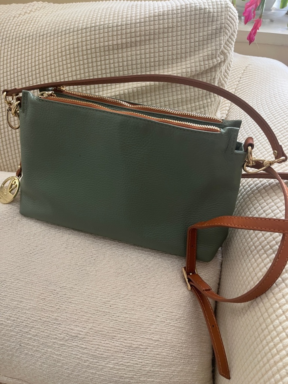 Valentina Olive Green crossbody with Tan trim and strap